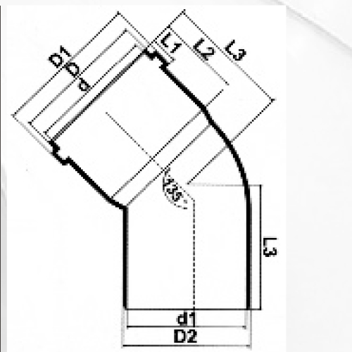 ข้อศอกระบายน้ำ Upvc Elbow 45 °หัวจุกยางสีเทา 